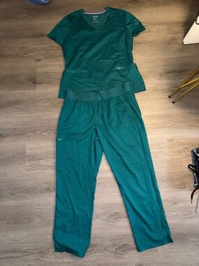 Landau ProFlex Scrub Set Women’s XLG Hunter Green Stretch Top & Pants Medical
